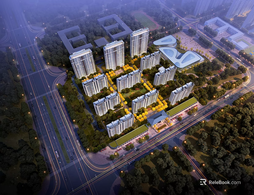 Aerial View Planning of Modern Residential Area With High Rise Buildings Greenery and Road Networks 3d model 