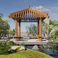Modern pavilion gazebo landscape 3d model