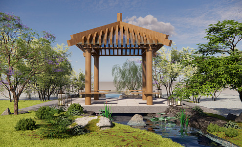 Modern pavilion gazebo landscape 3d model