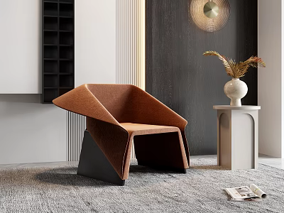 Modern Brown Leisure Chair with Gray Carpet Side Table and Decorative Lamp 3d model