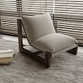 Comfortable Lounge Chair Wooden Frame Light Gray Cushion On Soft Rug With Books Near Blinds