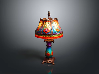 Colorful Decorative Table Lamp With Floral Pattern Shade And Ornate Base 3d model