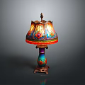 Colorful Decorative Table Lamp With Floral Pattern Shade And Ornate Base