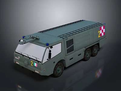 Green Military Truck With Blue Lights Multiple Wheels Number 21 And Checkered Emblem 3d model