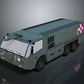 Green Military Truck With Blue Lights Multiple Wheels Number 21 And Checkered Emblem