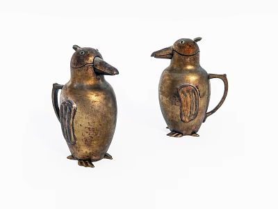 Brass Penguin Shaped Containers Set With Carved Details And Handles 3d model