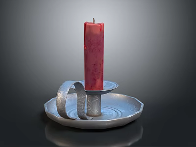 Modern Metallic Candle Lamp With Red Candle And Curved Tray Design Feature 3d model