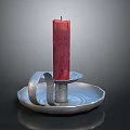Modern Metallic Candle Lamp With Red Candle And Curved Tray Design Feature