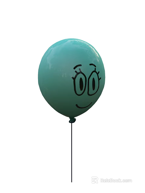 Fun Light Green Balloon with Smiley Face Art and Hanging String 3d model 