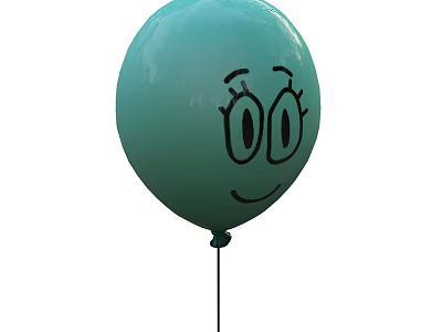 Fun Light Green Balloon with Smiley Face Art and Hanging String 3d model