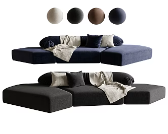 Cream style multi-person sofa curved sofa three-person sofa multi-person sofa fabric corner sofa 3d model