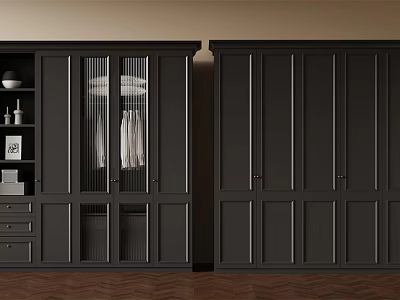 Modern Black Wardrobe Design With Glass And Solid Doors For Clothing Storage 3d model