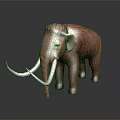 Red Furry Mammoth Model With Long White Tusks On Gray Background