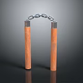 Sturdy Wooden Nunchucks Featuring Brown Handles Connected By Metal Chain For Everyday Use