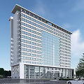 Modern High Rise Office Building Exterior With Glass Curtain Wall Trees And Parking Cars