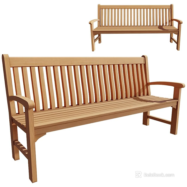 Natural Wooden Bench With Comfortable Backrest And Armrests For Home Garden Seating 3d model 