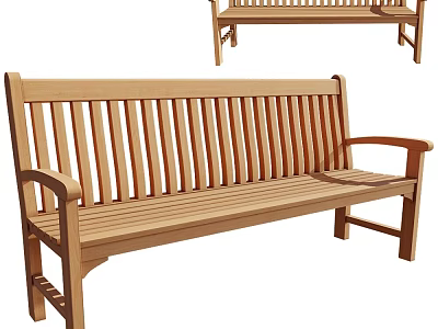 Natural Wooden Bench With Comfortable Backrest And Armrests For Home Garden Seating 3d model