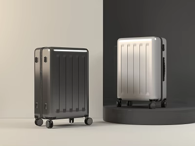 Modern Black And Silver Suitcases With Sleek Design And Rolling Wheels 3d model