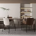 Modern Restaurant Interior Design With Dining Table Chairs And Minimalist Decorations 3d model