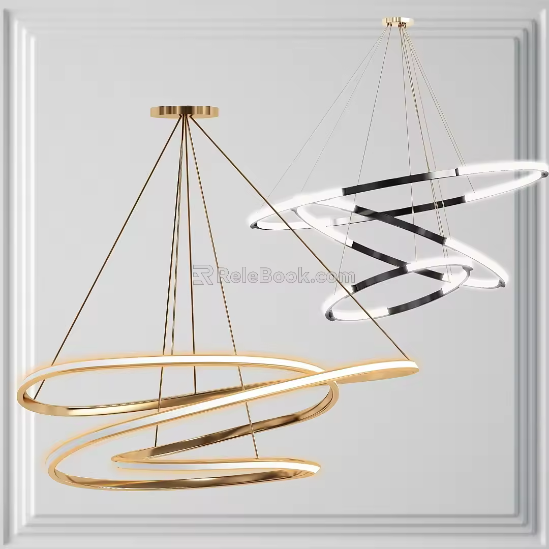 Modern metal simple chandelier 3d model