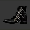 Black Leather High Top Boots With Metallic Buckles Stylish Design Elements 3d model