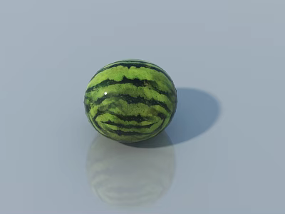 Fresh Green Striped Watermelon as Healthy Vegetable on Smooth Surface with Reflection 3d model