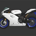 White Sporty Motorcycle With Blue Rims Black Seat And Modern Sleek Design