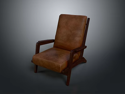 Stylish Brown Leather Armchair With Wooden Frame For Comfortable Living Room 3d model