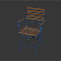 Stylish Orange Wooden Slat Armchair With Metal Frame And Folding Structure Design
