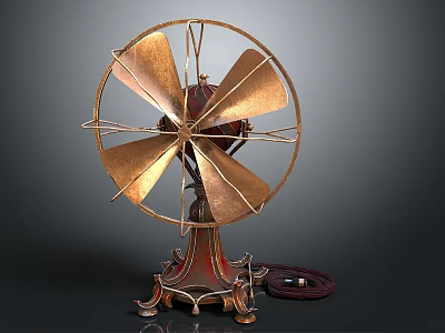 Vintage Brass Table Fan With Ornate Base And Metal Blades 3d model