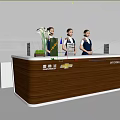 Chevrolet Information Reception Desk with Brown White Design Vase Green Plant and Staff