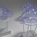 Transparent Cloud Shaped Art Installation With White Pedestals And Metal Stands