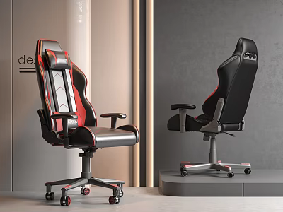 Stylish Black Red Gaming Chairs With Ergonomic High Back And Swivel Base Design 3d model