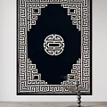 Square Rug with Circular Double Happiness Symbol and Geometric Border Design 3d model