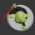 Green Yoda Themed Figurine Holding Red Lightsaber On White Base Decorative Statue