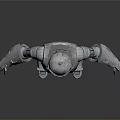 Silver Metallic Robot Character With Pink Head Accent Chest Device And Mechanical Limbs