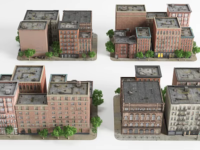Detailed Architectural Models of Multi Story Urban Buildings With Varied Colors And Trees 3d model