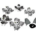 Modern Round Table And Chair Sets In Gray Black White Tones 3d model