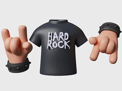Black Hard Rock T Shirt With Rock Hand Gestures And Spiked Wristbands 3d model