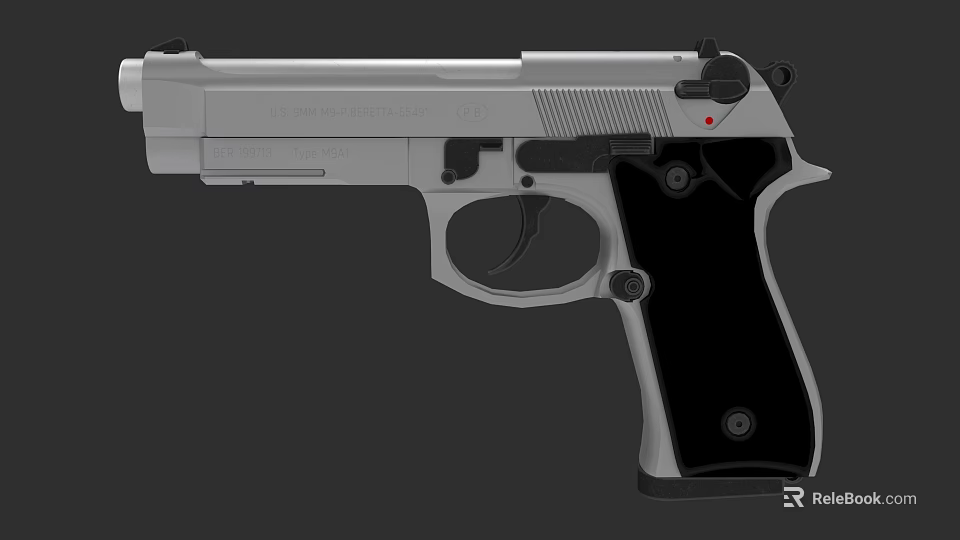Silver Pistol With Black Grip And Ergonomic Design For Tactical Use 3d model 
