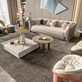 Modern Sofa Coffee Table Set Featuring Light Gray Upholstery Plush Pillows And Marble Tabletop 3d model