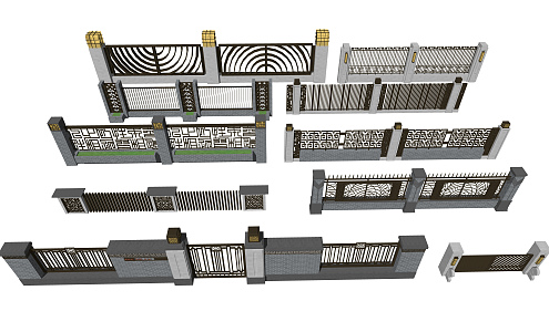 New Chinese style fence gate 3d model