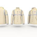 Yellow Utility Work Jacket With Reflective Stripes Pockets And Brand Text 3d model
