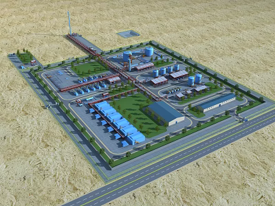 Aerial View Plan of Industrial Complex With Multiple Buildings Roads Green Areas and Storage Facilities 3d model