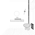 Modern Bathroom Interior Featuring Wall Mounted White Sink Round Mirror And Freestanding Bathtub