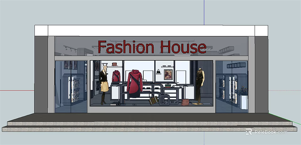 Fashion House Clothing Store Window Display With Mannequins And Trendy Outfits 3d model 