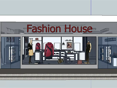 Fashion House Clothing Store Window Display With Mannequins And Trendy Outfits 3d model
