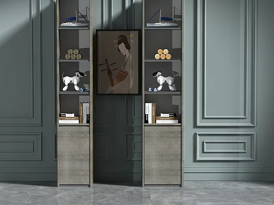 Modern Elegant Shoe Cabinet Design With Open Shelves And Decorative Elements 3d model