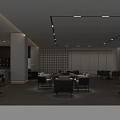 Modern Lounge Area Interior With Stylish Seating Decorative Wall Columns And Ambient Lighting