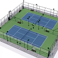 Outdoor Tennis Court Facility Featuring Two Courts Fencing Lights And Benches